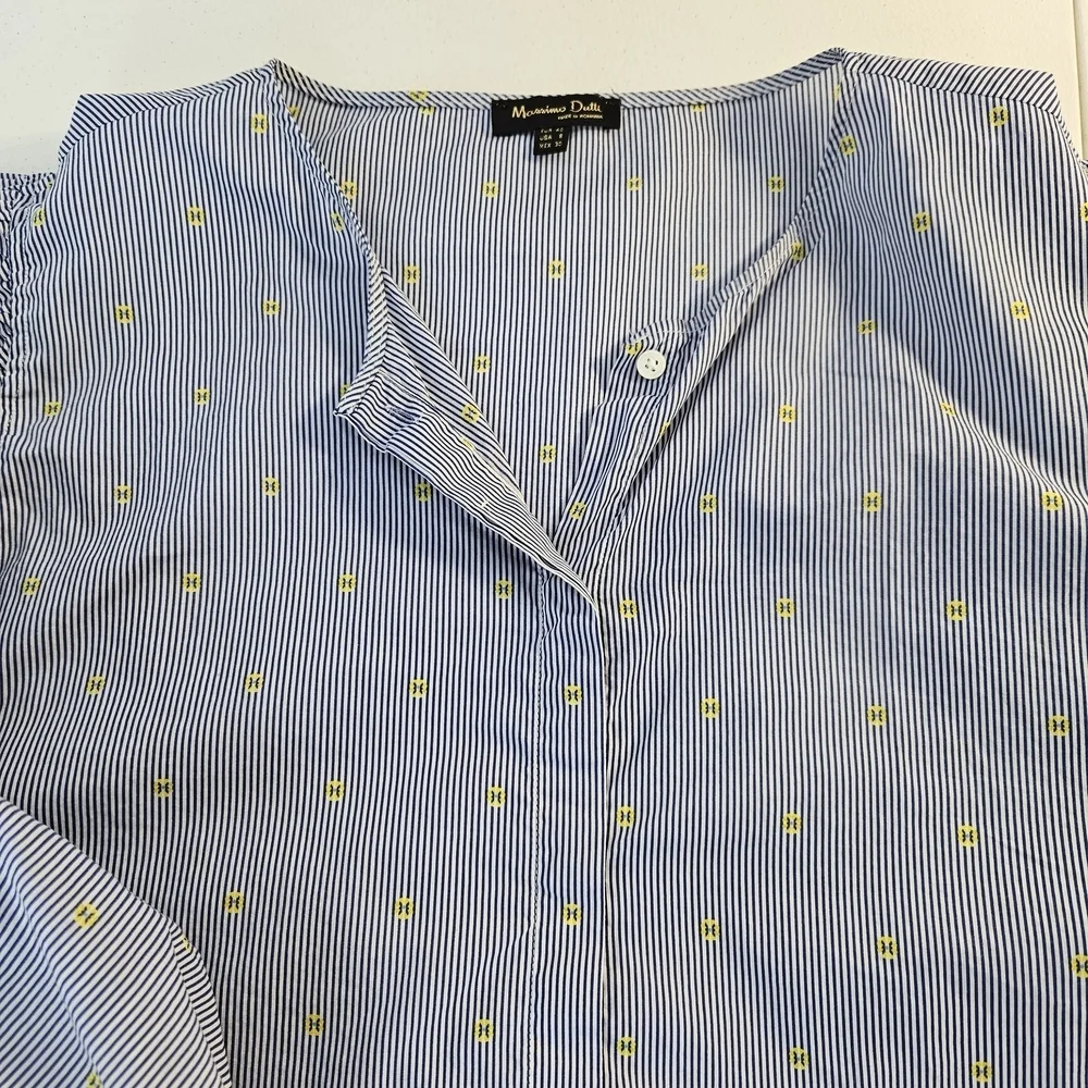 Massimo Dutti Balloon Sleeve Striped Lightweight Button Down Shirt Size 8